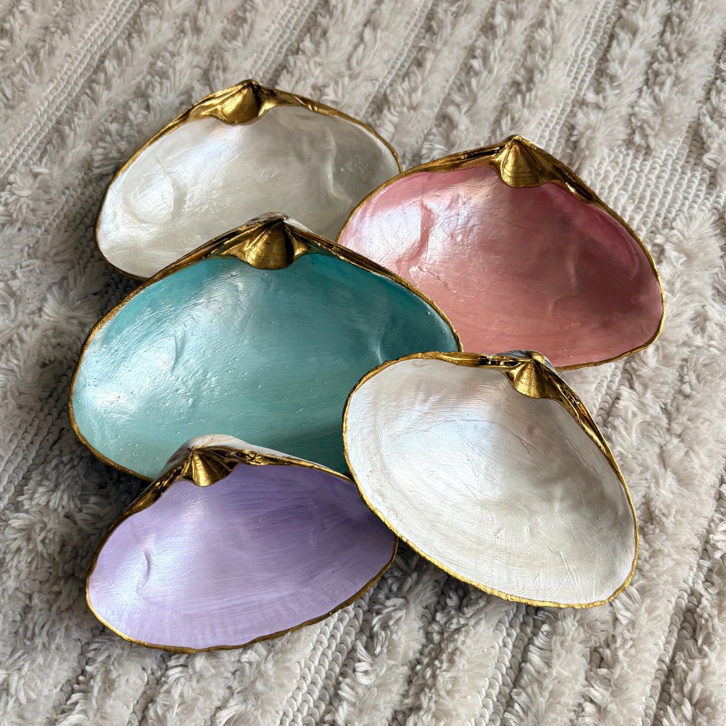 Hand-painted Atlantic Clam Shell Trinket Dish - Various Metallic