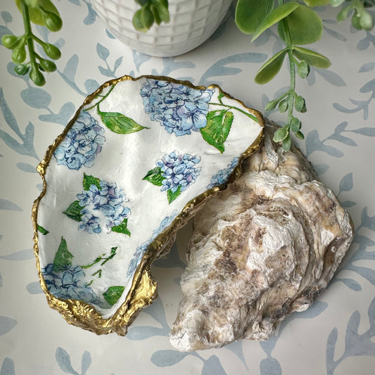 Hydrangea Découpage Oyster Shell Trinket Dish