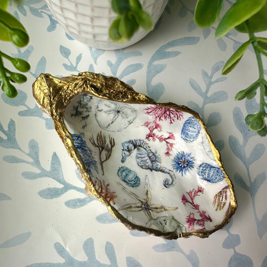 Seascape Découpage Oyster Shell Trinket Dish