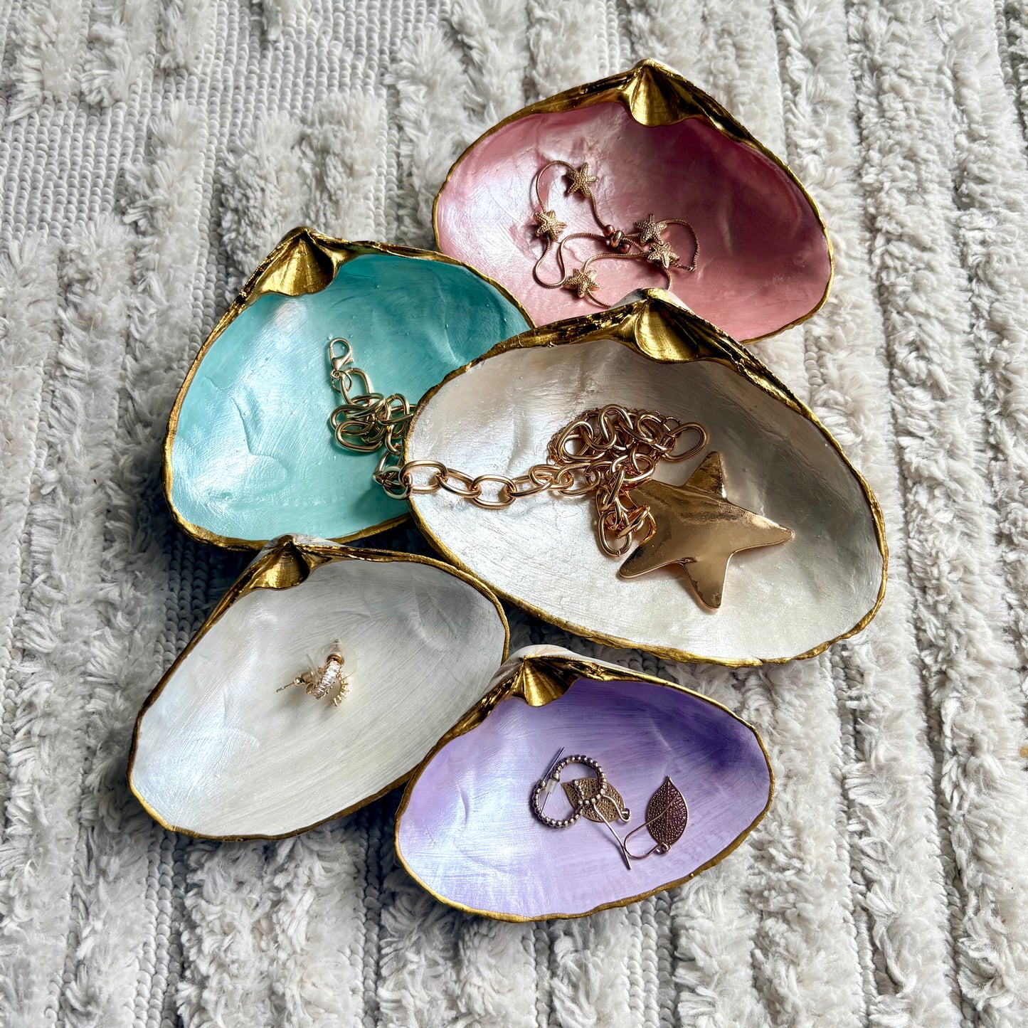 Hand-painted Atlantic Clam Shell Trinket Dish - Various Metallic