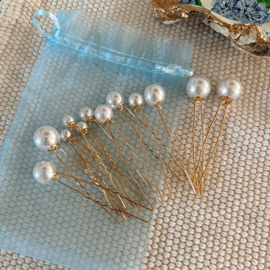 Pearl hairpins, set of 12