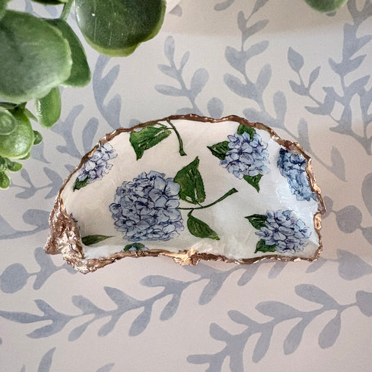 Hydrangea Découpage Oyster Shell Trinket Dish