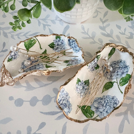Hydrangea Découpage Oyster Shell Trinket Dish