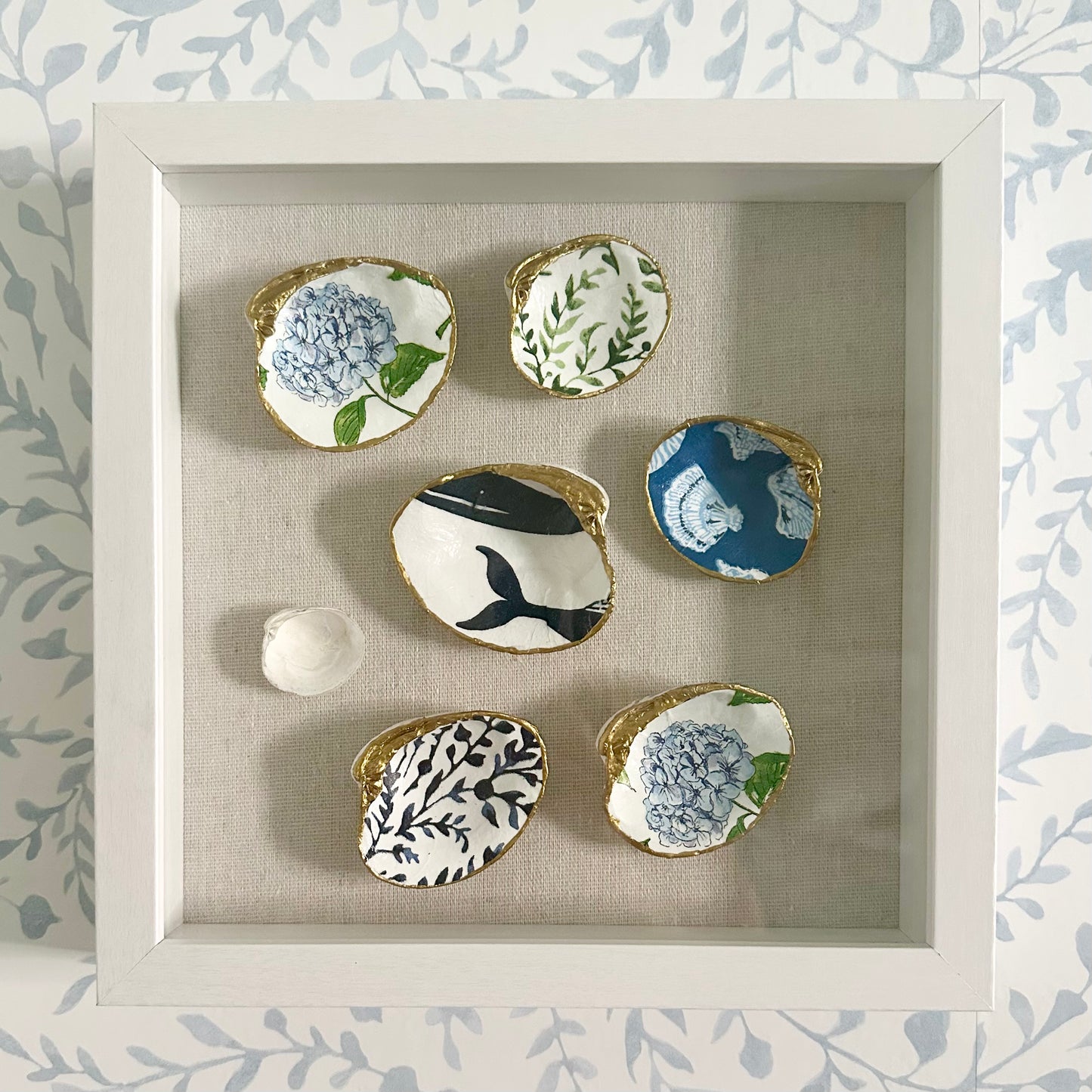 Shadowbox Framed Shell Art - 10x10 Wood Frame: New England Summer I