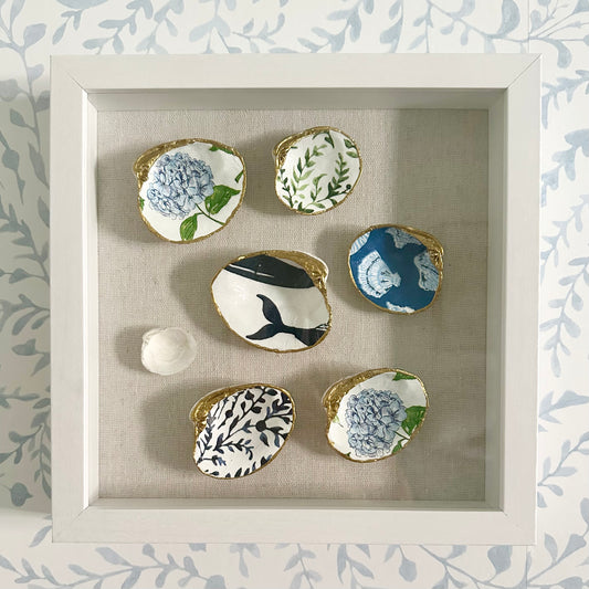 Shadowbox Framed Shell Art - 10x10 Wood Frame: New England Summer I