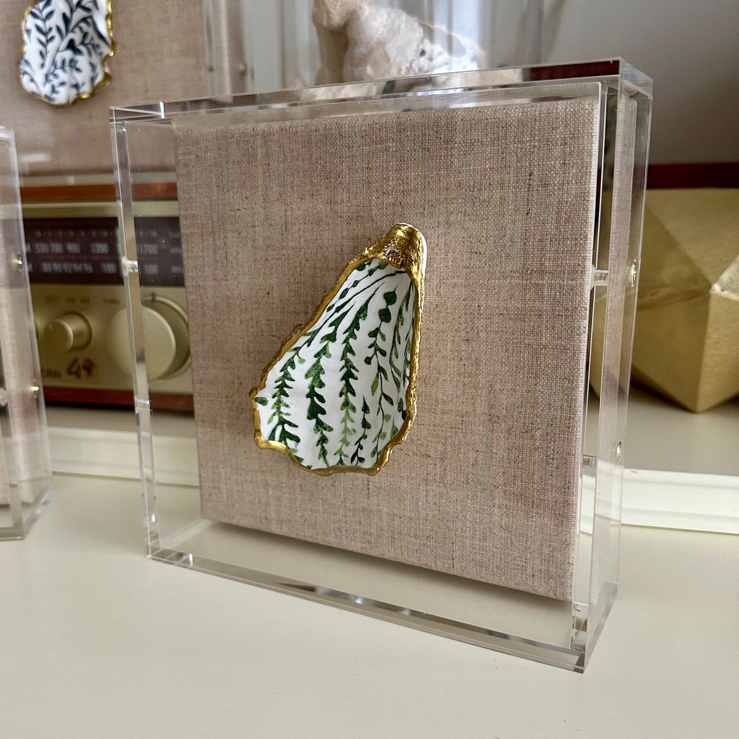 Shadowbox Framed Shell Art - 6x6 UV Acrylic Frame: Oyster