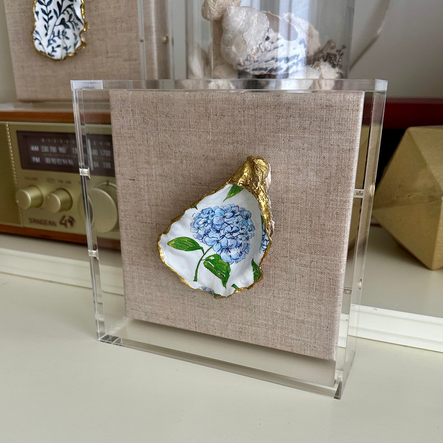 Shadowbox Framed Shell Art - 6x6 UV Acrylic Frame: Oyster