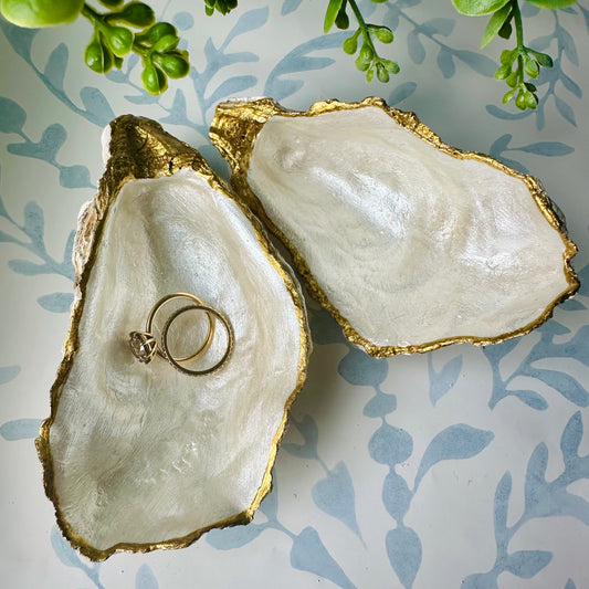 Hand-painted Oyster Shell Trinket Dish - Opaque Pearl