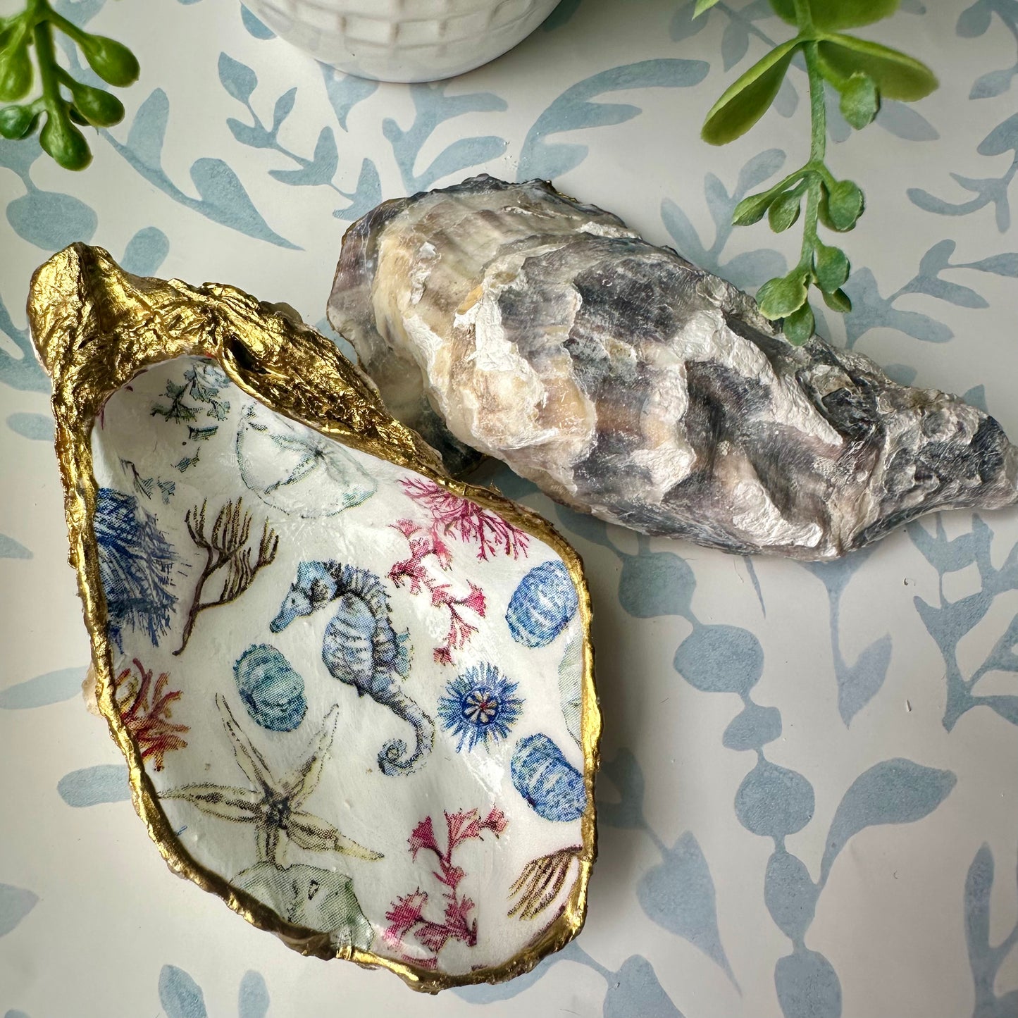 Seascape Découpage Oyster Shell Trinket Dish