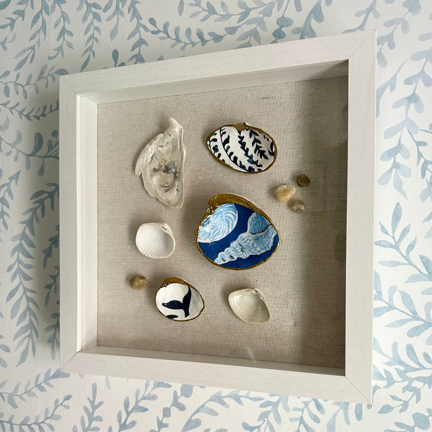 Shadowbox Framed Shell Art - 10x10 Wood Frame: Nautical Treasures