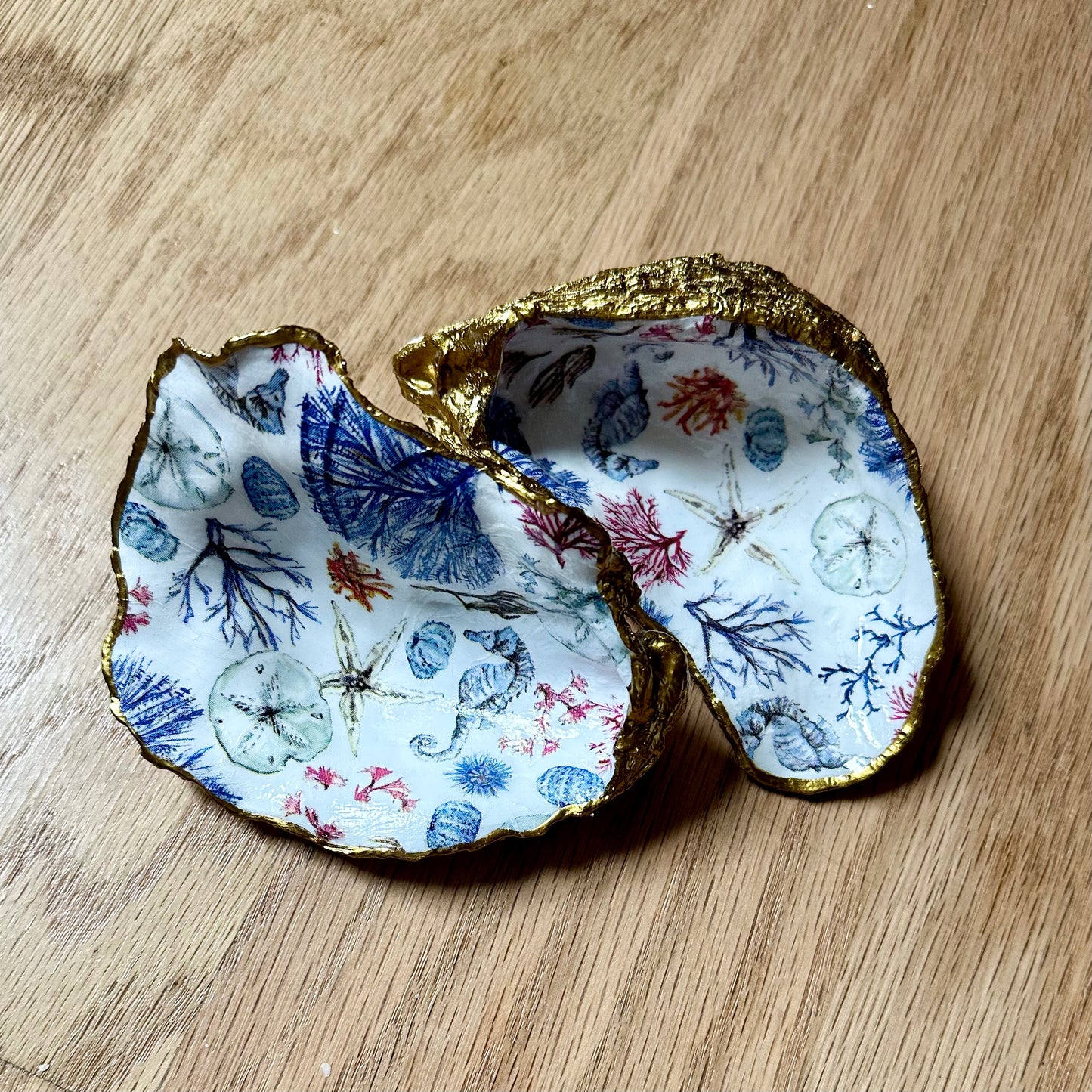 Découpage XL Oyster Shell Trinket Dish - Made to Order