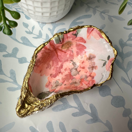 Pink Floral Découpage Oyster Shell Trinket Dish