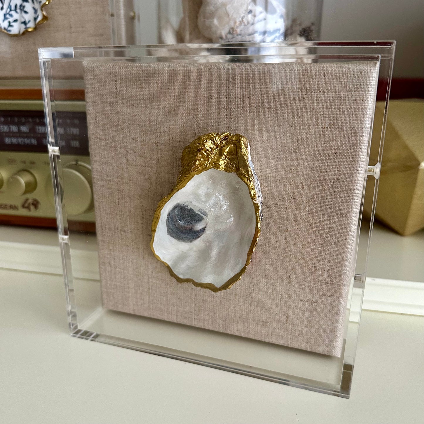 Shadowbox Framed Shell Art - 6x6 UV Acrylic Frame: Oyster