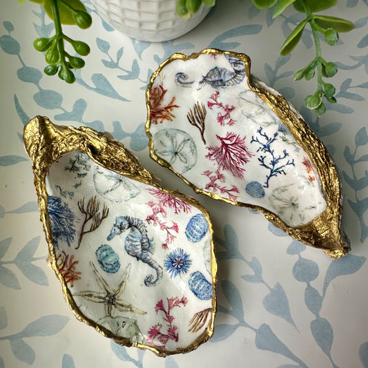Seascape Découpage Oyster Shell Trinket Dish