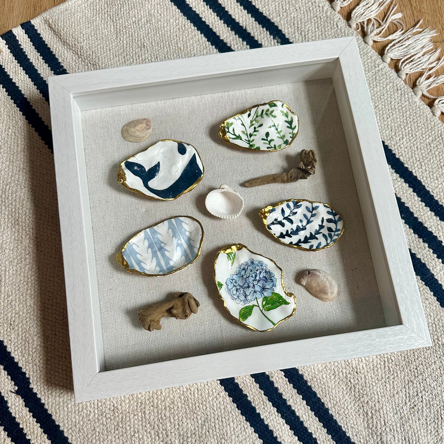 Shadowbox Framed Shell Art - 10x10 Wood Frame: New England Summer II