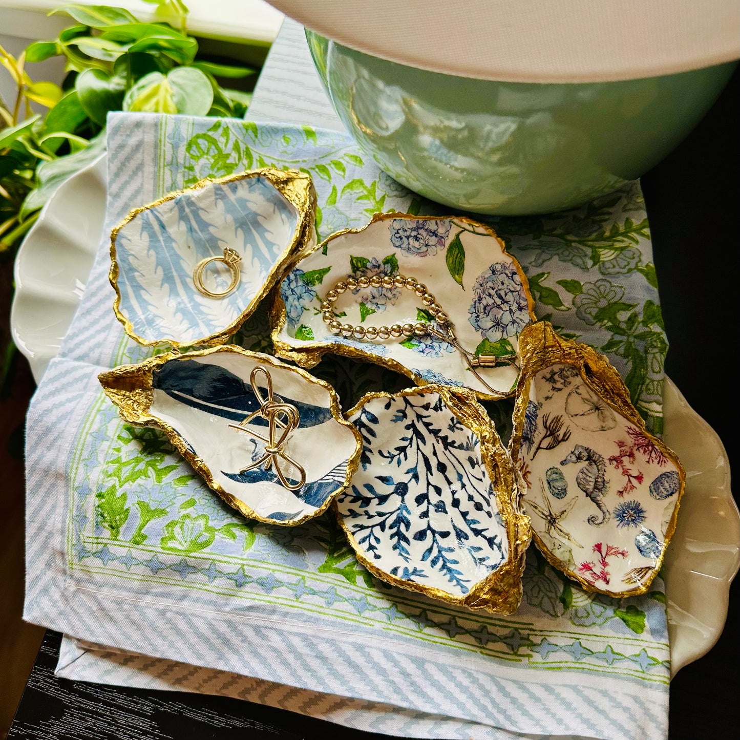 Seascape Découpage Oyster Shell Trinket Dish