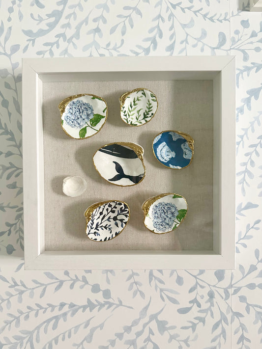 Shadowbox Framed Shell Art - 10x10 Wood Frame: New England Summer I