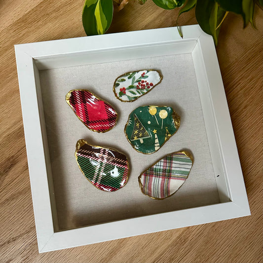 Shadowbox Framed Shell Art - 9x9 Wood Frame: Holiday Joy