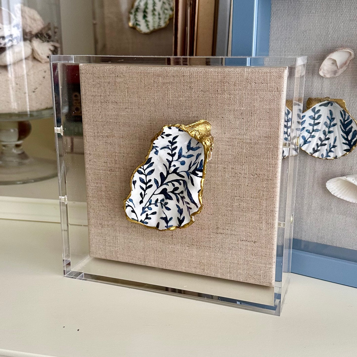 Shadowbox Framed Shell Art - 6x6 UV Acrylic Frame: Oyster